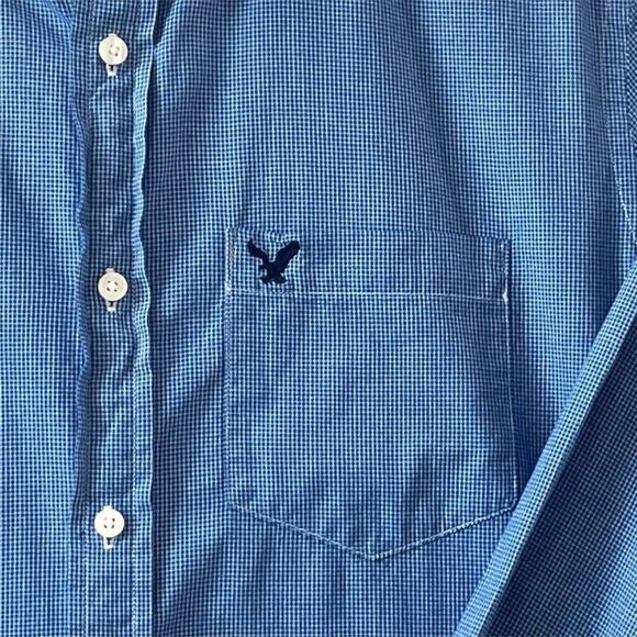 American Eagle Men Blue small plaid Button Down Classic Fit Long Sleeve SZ/L-G - Picture 10 of 14